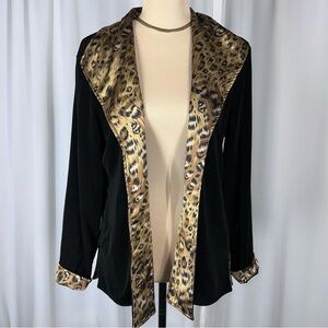 MISOOK(?) Open-Front Reversible Jacket L/XL(?) Black Leopard Knit Satin Mob Wife